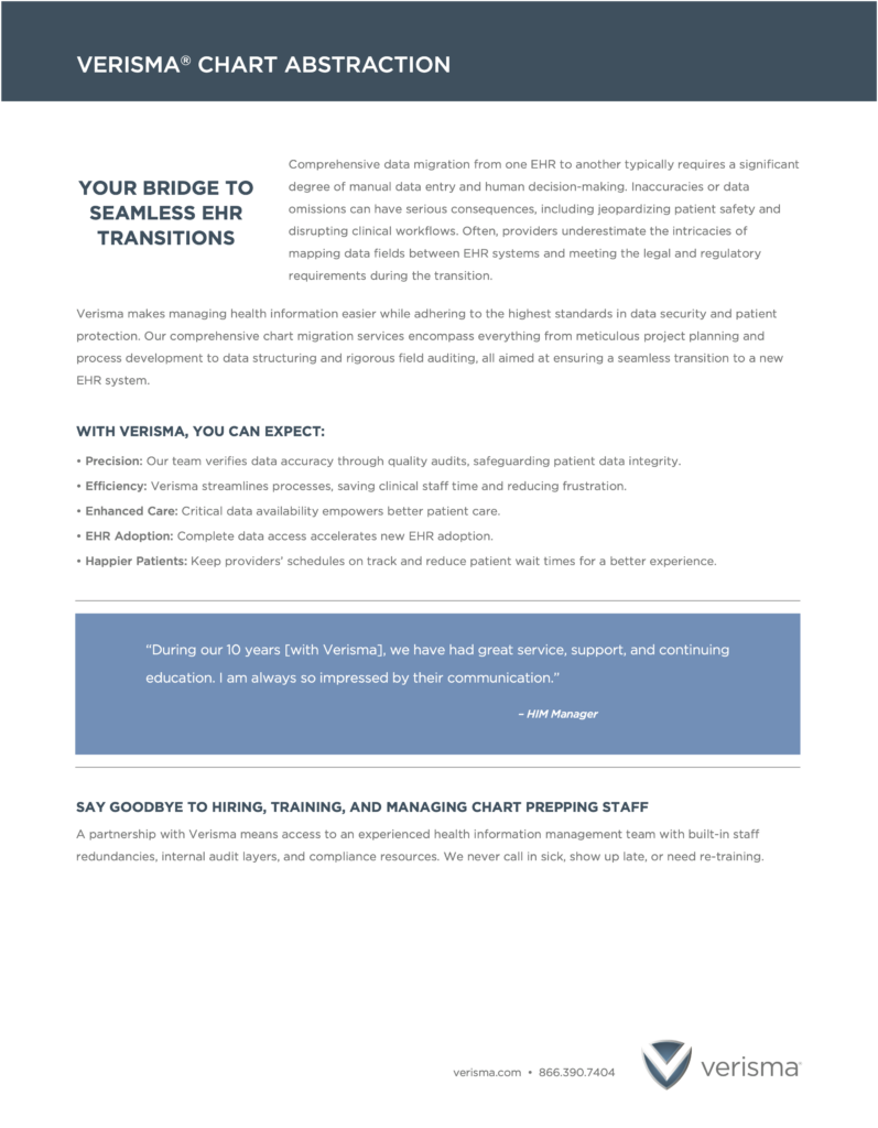 Verisma Chart Abstraction Product Sheet