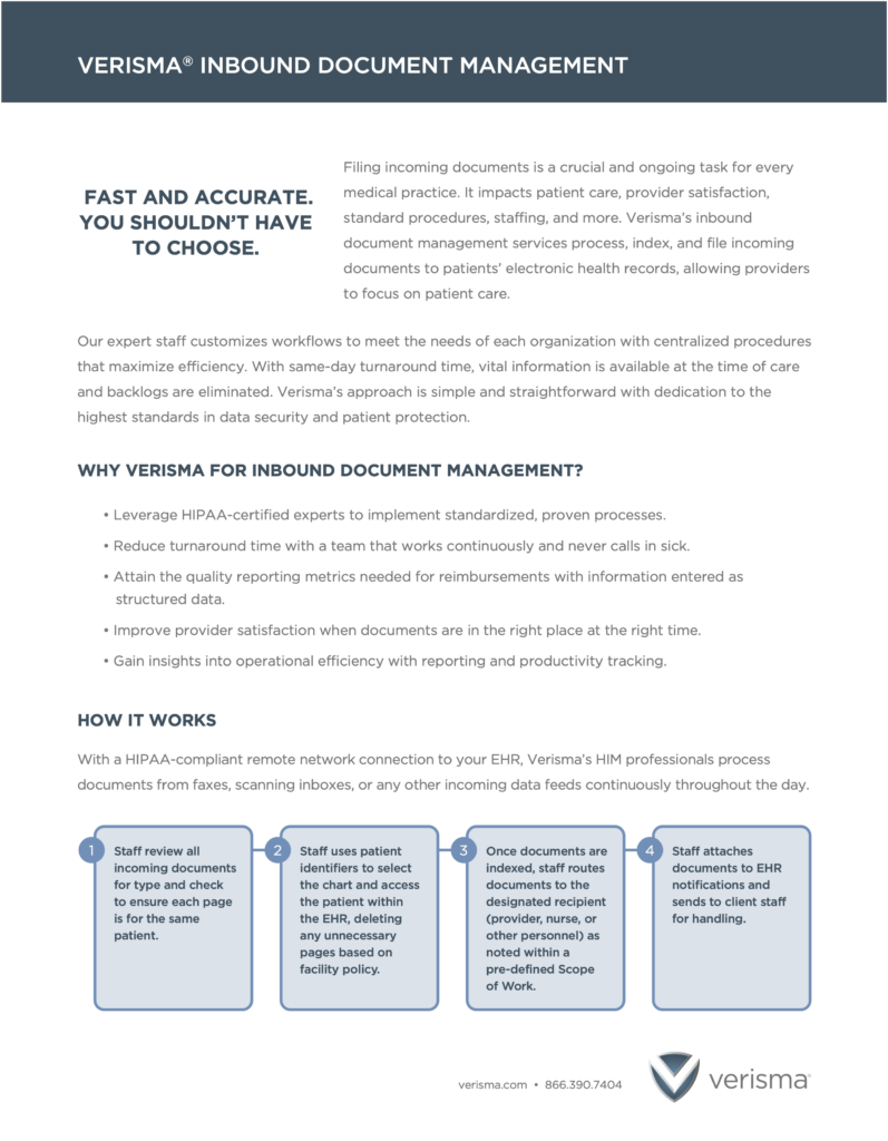 Verisma Inbound Document Management Product Sheet
