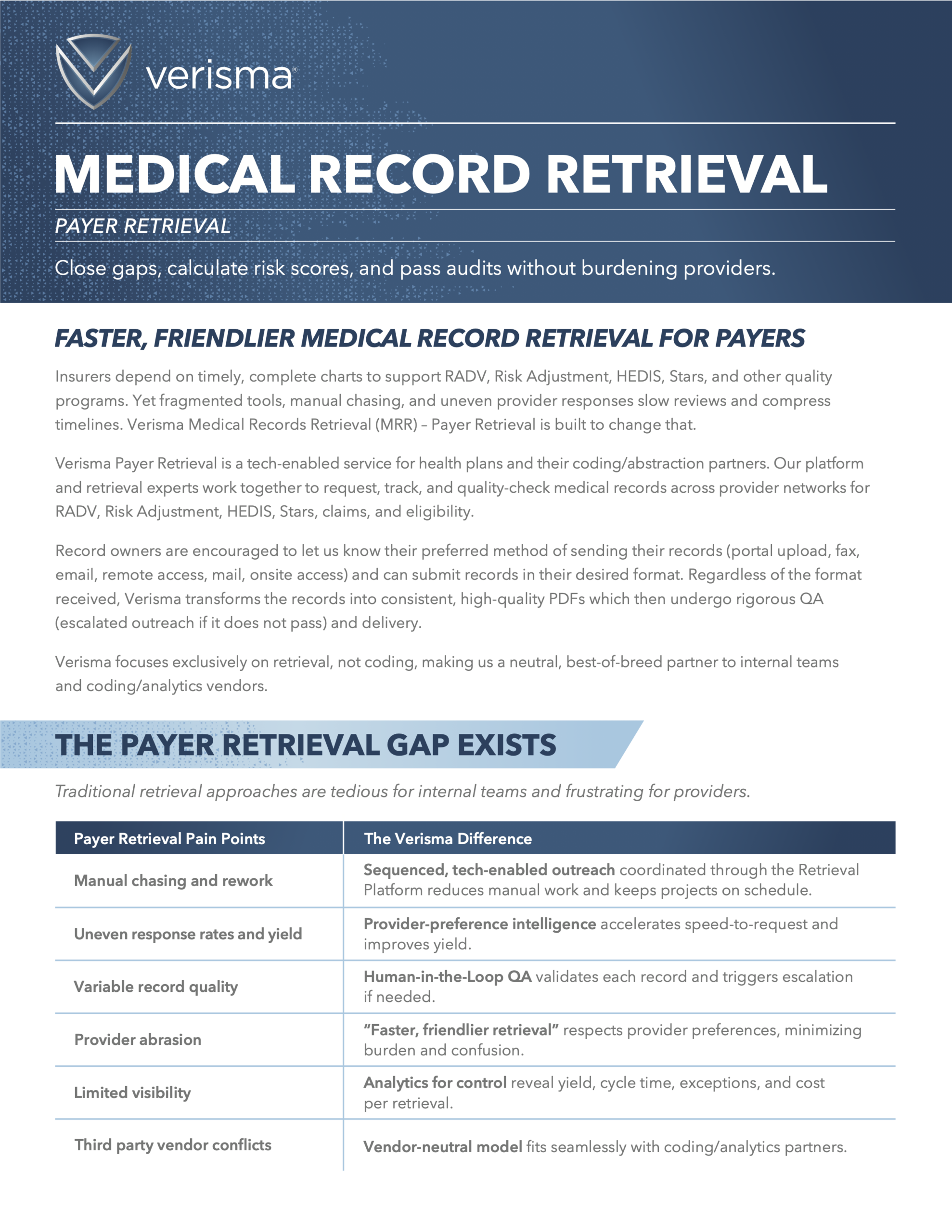 Medical record retrieval for health plans