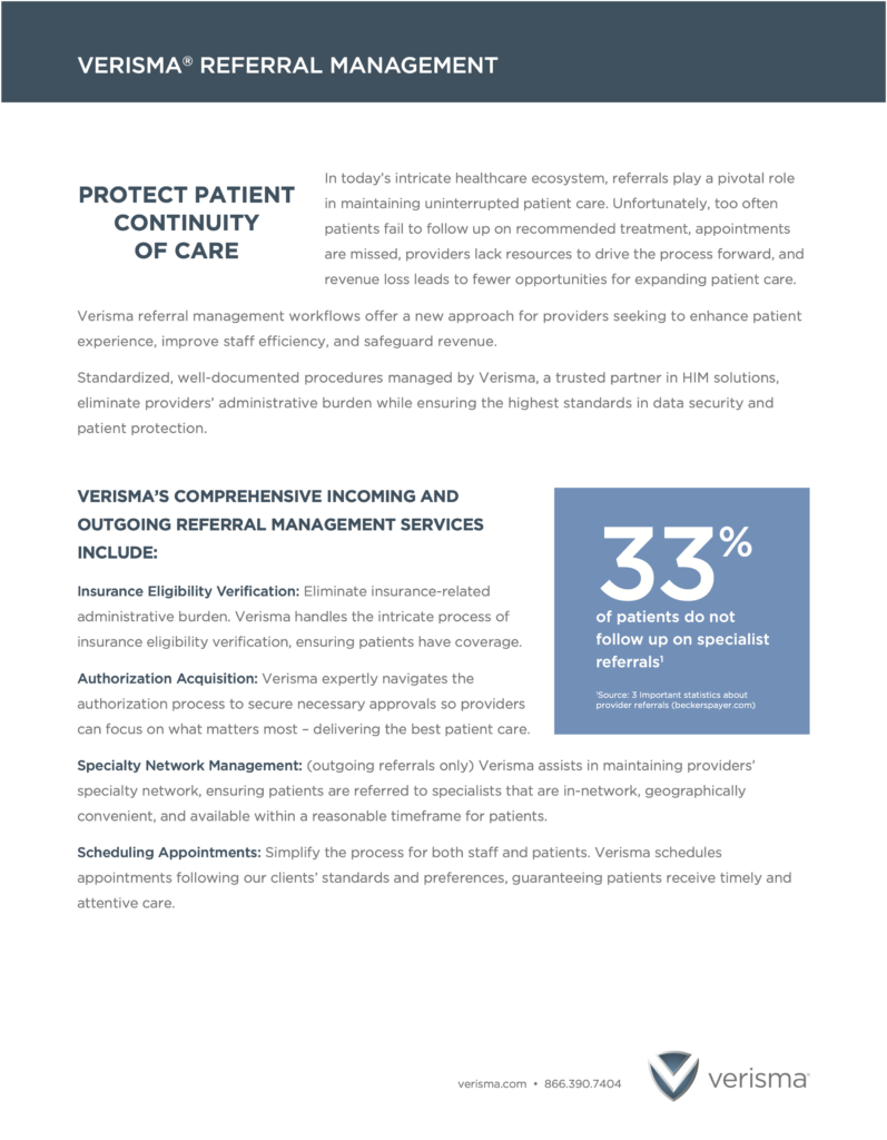 Verisma Referral Management Product Sheet