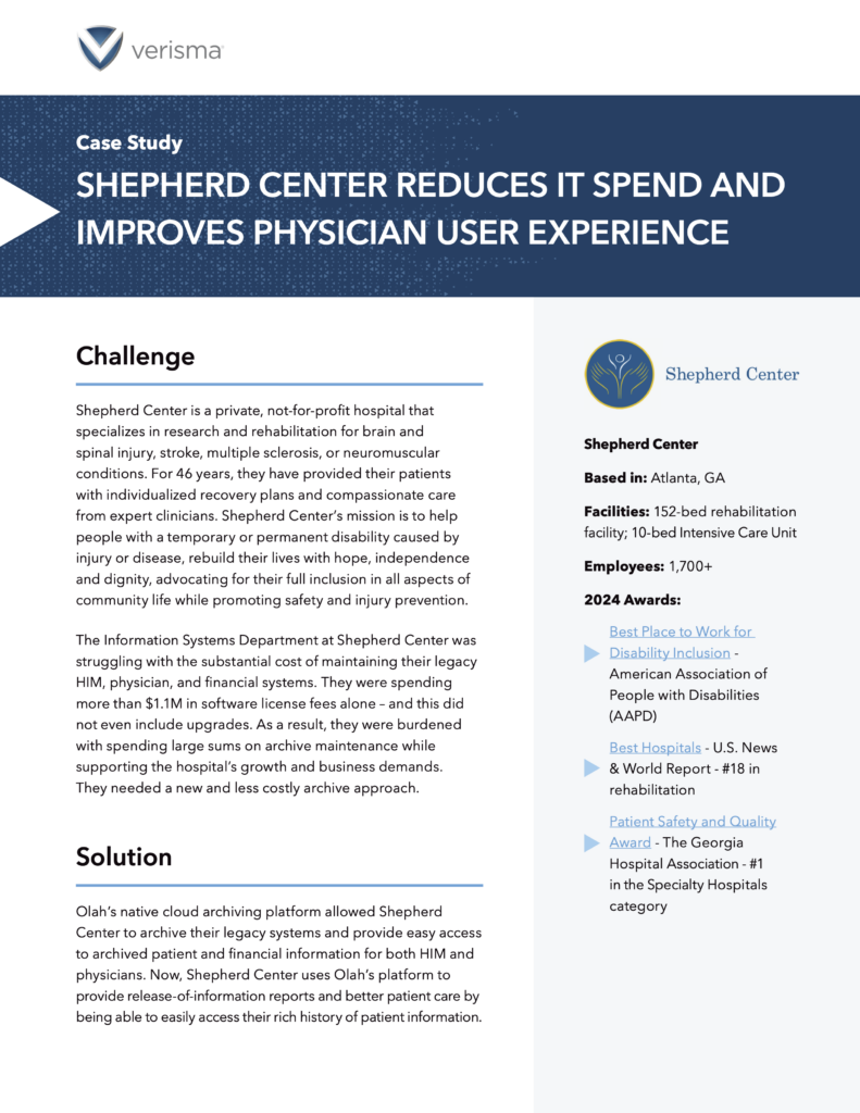 Verisma Shepherd Center Case Study
